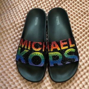 Michael Kors Rainbow Studded Gilmore Slides